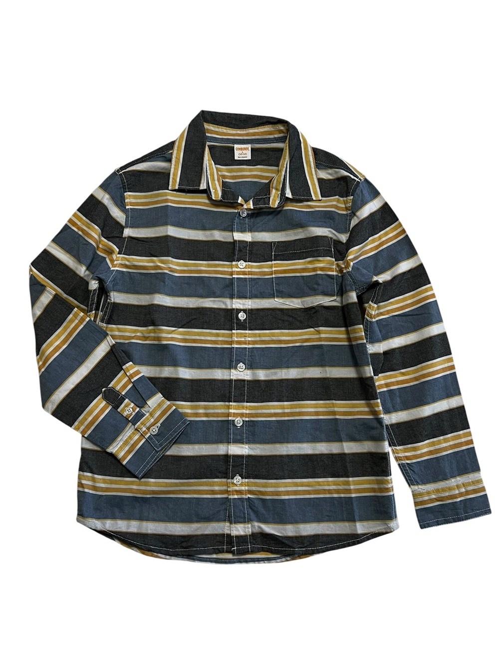 Gymboree Boys' 10-12 Y Striped Button-Down Shirt - Blue,‎ Mustard & Black
